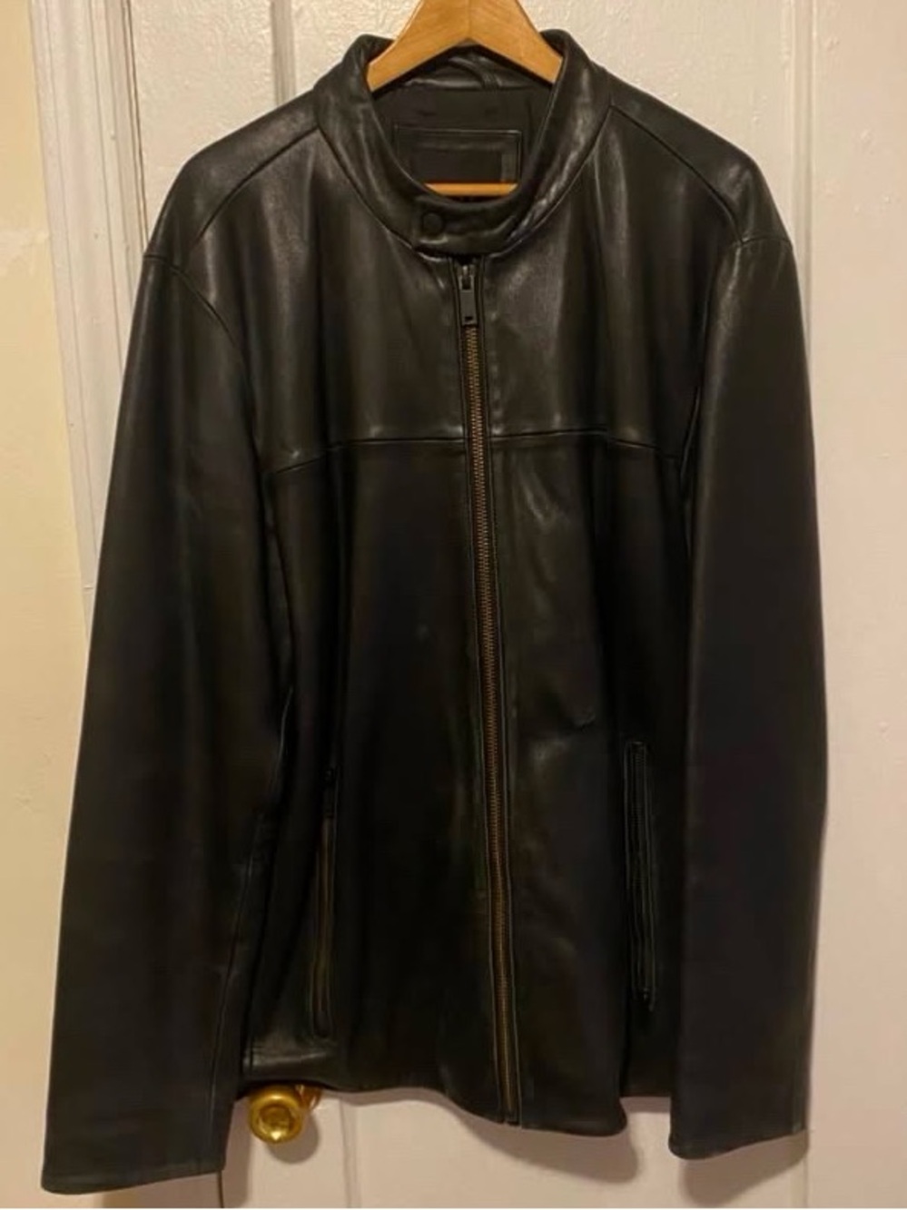 DKNY Genuine Leather Black Full Zip Jacket Size Large